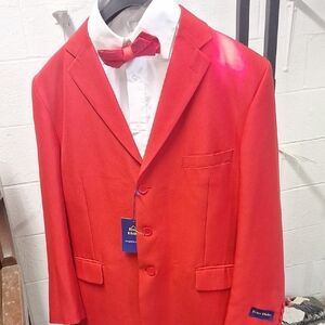 Red Men's Blazer with Bow Tie Comple Suit 2 Piece